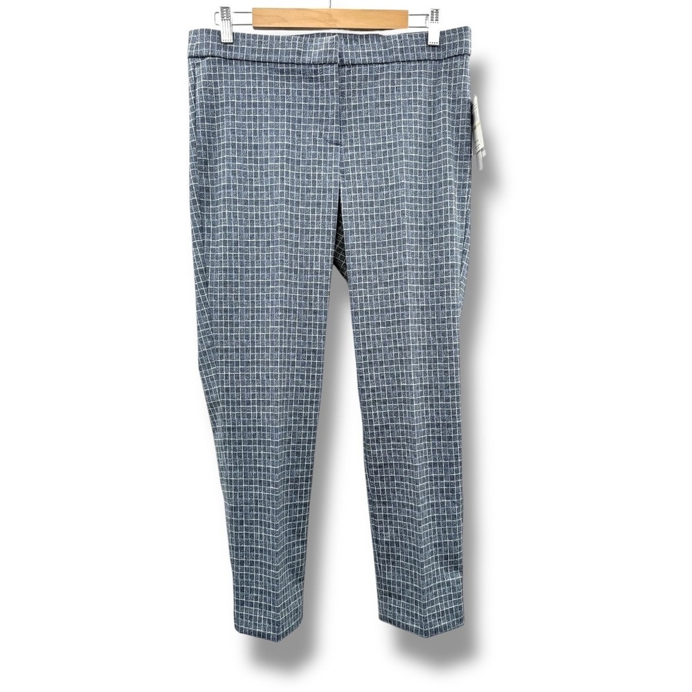 Amanda + Chelsea Alex Ankle Pants Size 10‎ Blue Gray Grid Print Career Work NWT